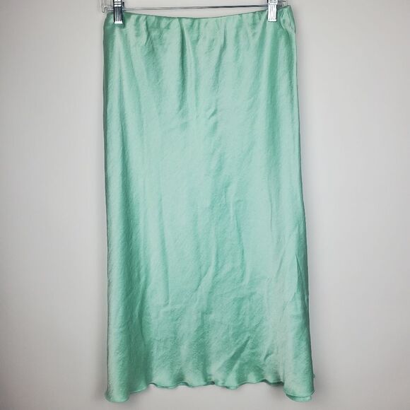 NANUSHKA Zarina Mint Washed Satin High Waist Circle Slip On Skirt Stretchy Waist - Picture 3 of 8